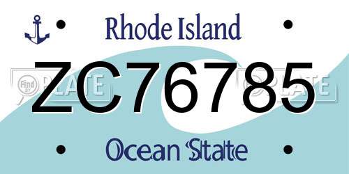ZC76785 Rhode Island License Plate