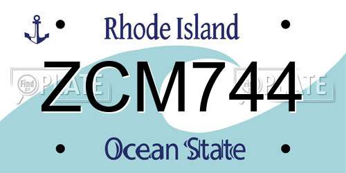 ZCM744 Rhode Island License Plate