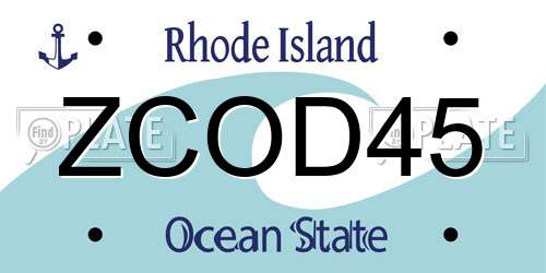 ZCOD45 Rhode Island License Plate