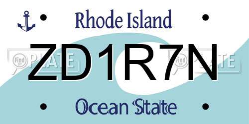 ZD1R7N Rhode Island License Plate