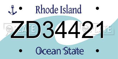 ZD34421 Rhode Island License Plate
