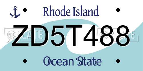ZD5T488 Rhode Island License Plate