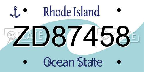ZD87458 Rhode Island License Plate