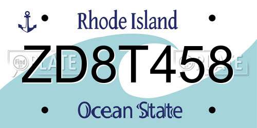 ZD8T458 Rhode Island License Plate
