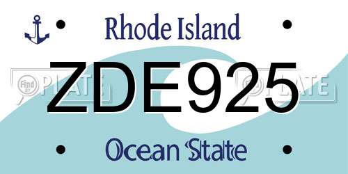 ZDE925 Rhode Island License Plate
