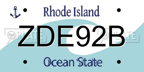 ZDE92B Rhode Island License Plate