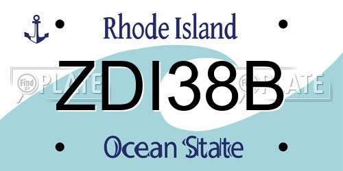 ZDI38B Rhode Island License Plate
