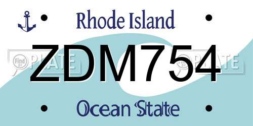ZDM754 Rhode Island License Plate