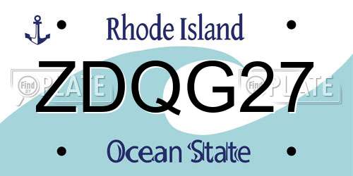 ZDQG27 Rhode Island License Plate