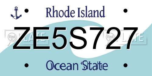 ZE5S727 Rhode Island License Plate
