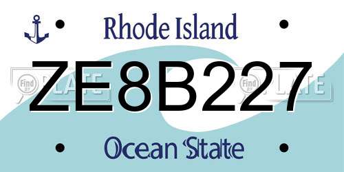 ZE8B227 Rhode Island License Plate