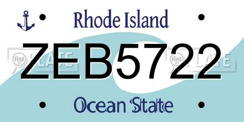 ZEB5722 Rhode Island License Plate