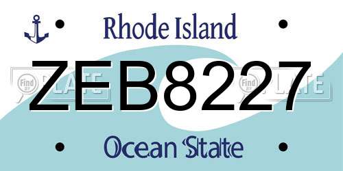 ZEB8227 Rhode Island License Plate