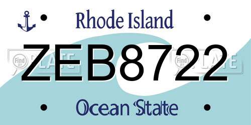 ZEB8722 Rhode Island License Plate