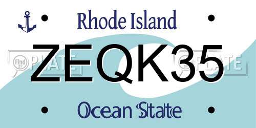 ZEQK35 Rhode Island License Plate