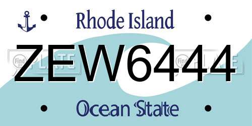 ZEW6444 Rhode Island License Plate