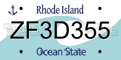 ZF3D355 Rhode Island License Plate