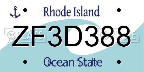 ZF3D388 Rhode Island License Plate