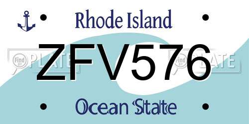ZFV576 Rhode Island License Plate