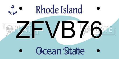 ZFVB76 Rhode Island License Plate