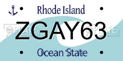 ZGAY63 Rhode Island License Plate