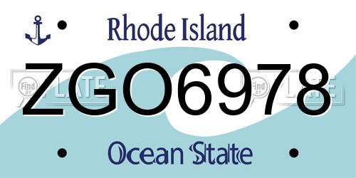 ZGO6978 Rhode Island License Plate