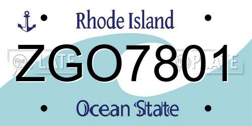 ZGO7801 Rhode Island License Plate