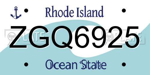 ZGQ6925 Rhode Island License Plate
