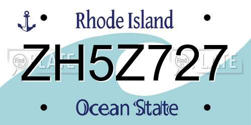 ZH5Z727 Rhode Island License Plate