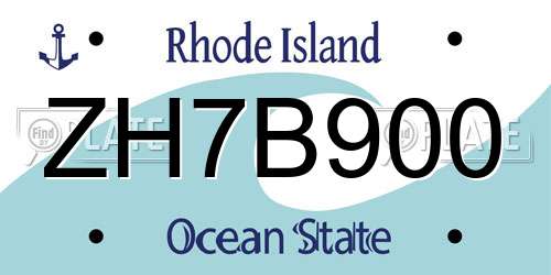 ZH7B900 Rhode Island License Plate