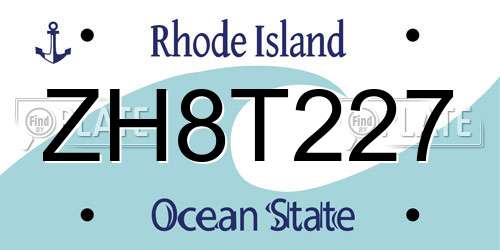 ZH8T227 Rhode Island License Plate