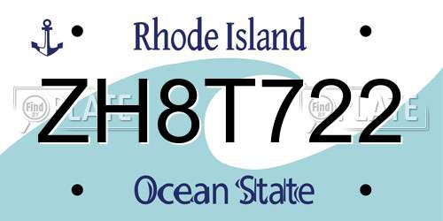 ZH8T722 Rhode Island License Plate