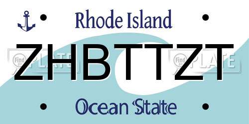 ZHBTTZT Rhode Island License Plate