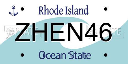 ZHEN46 Rhode Island License Plate