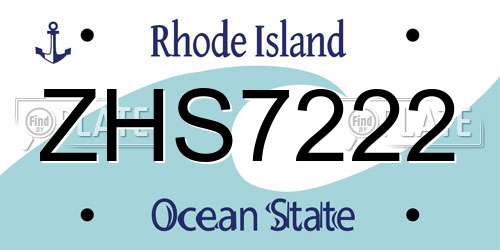 ZHS7222 Rhode Island License Plate
