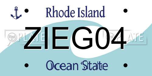 ZIEG04 Rhode Island License Plate