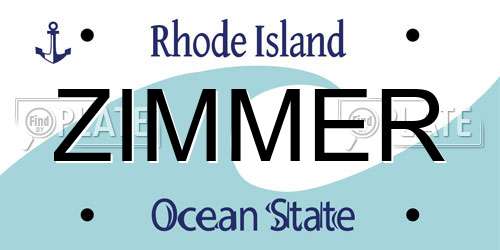 ZIMMER Rhode Island License Plate