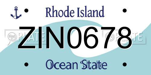 ZIN0678 Rhode Island License Plate