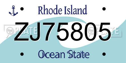 ZJ75805 Rhode Island License Plate