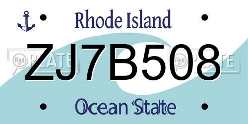ZJ7B508 Rhode Island License Plate
