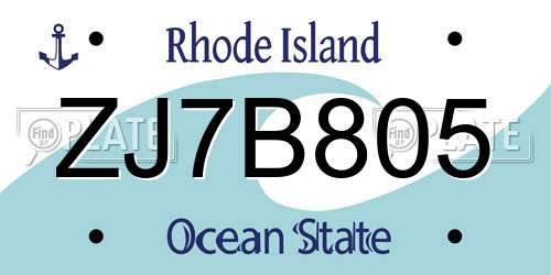 ZJ7B805 Rhode Island License Plate