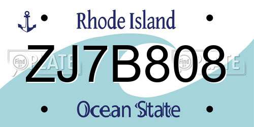 ZJ7B808 Rhode Island License Plate