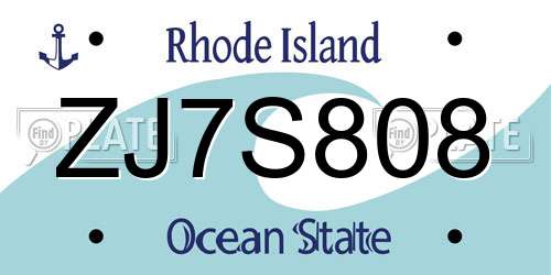 ZJ7S808 Rhode Island License Plate