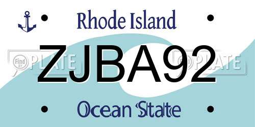 ZJBA92 Rhode Island License Plate