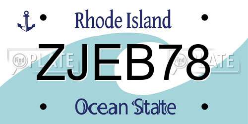 ZJEB78 Rhode Island License Plate