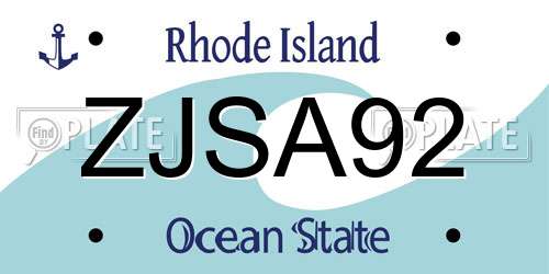 ZJSA92 Rhode Island License Plate