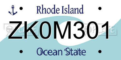 ZK0M301 Rhode Island License Plate