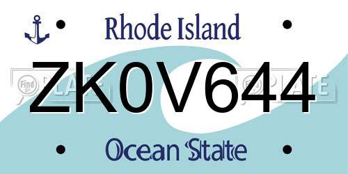ZK0V644 Rhode Island License Plate