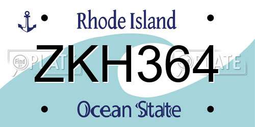 ZKH364 Rhode Island License Plate