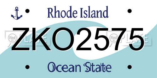 ZKO2575 Rhode Island License Plate